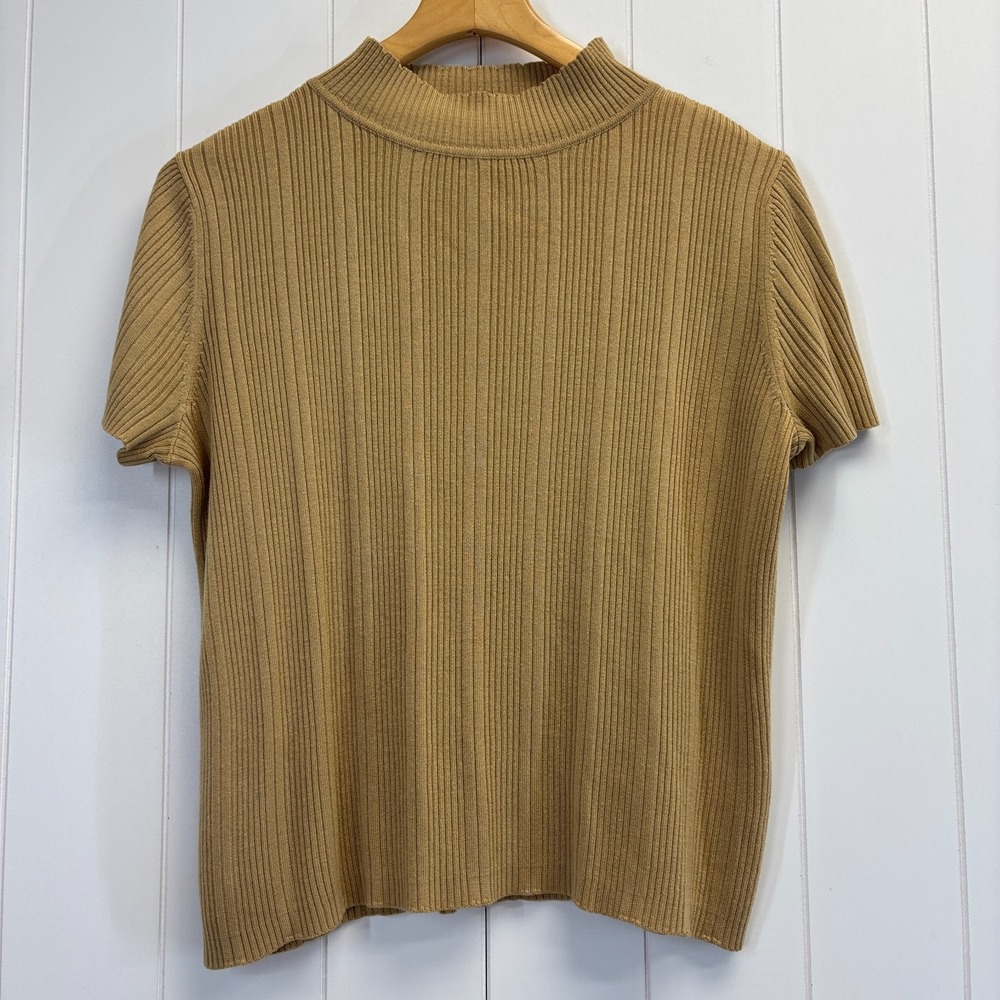 Sag Harbor Petite Dark Academia Ribbed Mock Neck Top Women Size PL Minimalist